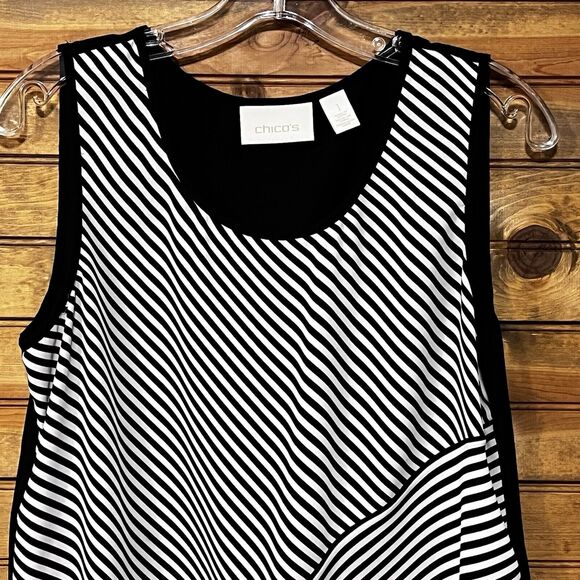 Chico’s Sedemi Sheer Sleeveless Women’s Top Size 1 (M) Soft Black White Stripes - Picture 2 of 6
